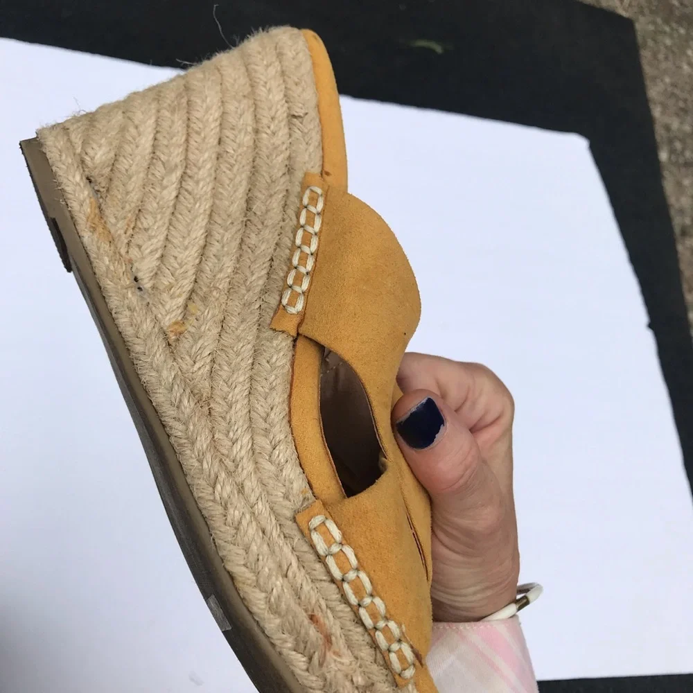 Golden Yellow Suede Slide Rope Wedge Espadrilles by Report in size 9
